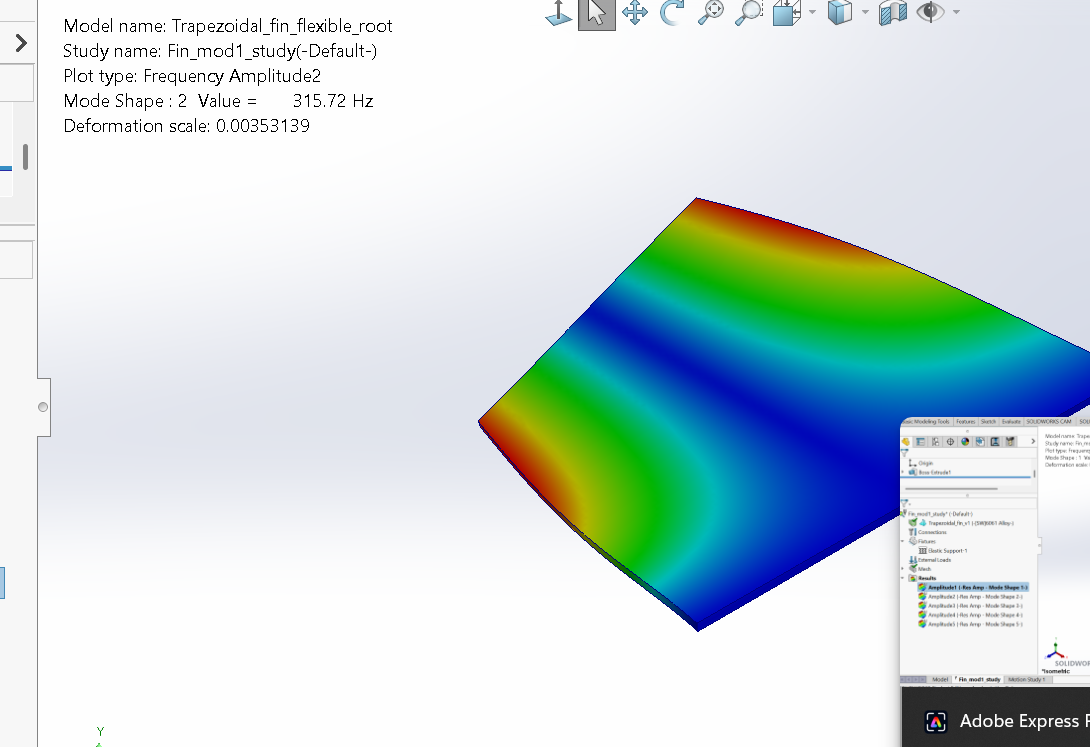 Rocket fin modal analysis first bending mode